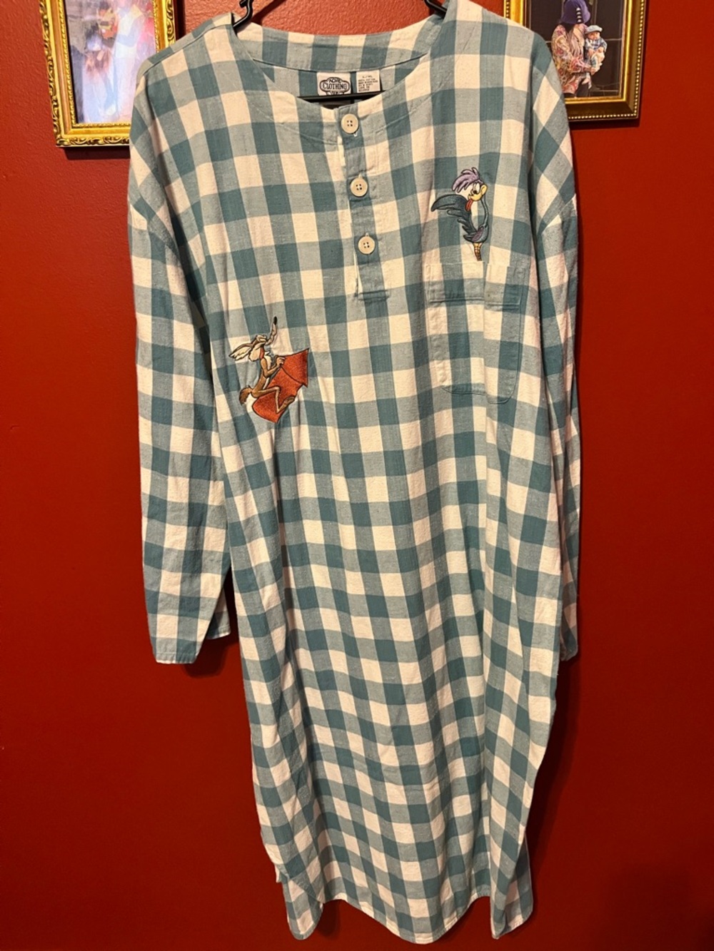 Cozy Teal Gingham Kids Pajama Nightshirt with Cartoon Patches